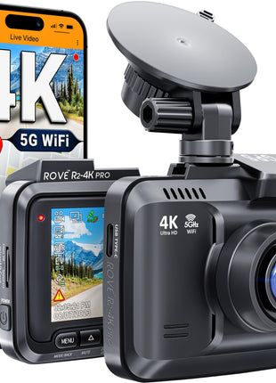 ROVE R2-4K PRO Dash Cam, Built-in GPS, 5G WiFi Dash Camera for Cars, 2160P UHD 30fps Dashcam with APP, 2.4 inch IPS Screen, Night Vision, WDR, 150° Wide Angle, 24-Hr Parking Mode, Supports 512GB Max