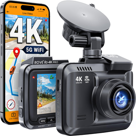 ROVE R2-4K PRO Dash Cam, Built-in GPS, 5G WiFi Dash Camera for Cars, 2160P UHD 30fps Dashcam with APP, 2.4 inch IPS Screen, Night Vision, WDR, 150° Wide Angle, 24-Hr Parking Mode, Supports 512GB Max