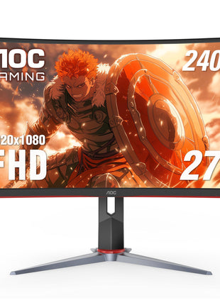 AOC C27G2Z 27 inch Curved Frameless Ultra-Fast Gaming Monitor, FHD 1080p, 0.5ms 240Hz, FreeSync, 2 x HDMI 2.0, 1 x Display Port, Height Adjustable, Xbox PS5 Switch Ready, 3-Year Zero-Bright-Dot