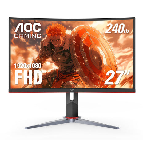 AOC C27G2Z 27 inch Curved Frameless Ultra-Fast Gaming Monitor, FHD 1080p, 0.5ms 240Hz, FreeSync, 2 x HDMI 2.0, 1 x Display Port, Height Adjustable, Xbox PS5 Switch Ready, 3-Year Zero-Bright-Dot