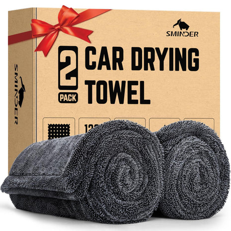 2-Pack 1200 GSM Car Drying Towels – Microfiber Towels for Cars (36 inch x 24 inch), Ultra-Absorbent, Streak-Free, Scratch-Free, No Water Spots, Double-Twist Pile & Edgeless Design