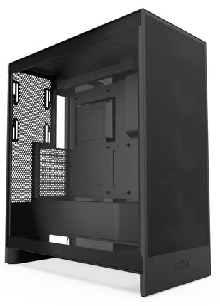 NZXT H7 Flow - Mid-Tower ATX Airflow PC Case - Black | Airflow-first ATX mid-tower. Bottom-mount fans for direct GPU cooling, 420mm front radiator support, clean cable routing.
