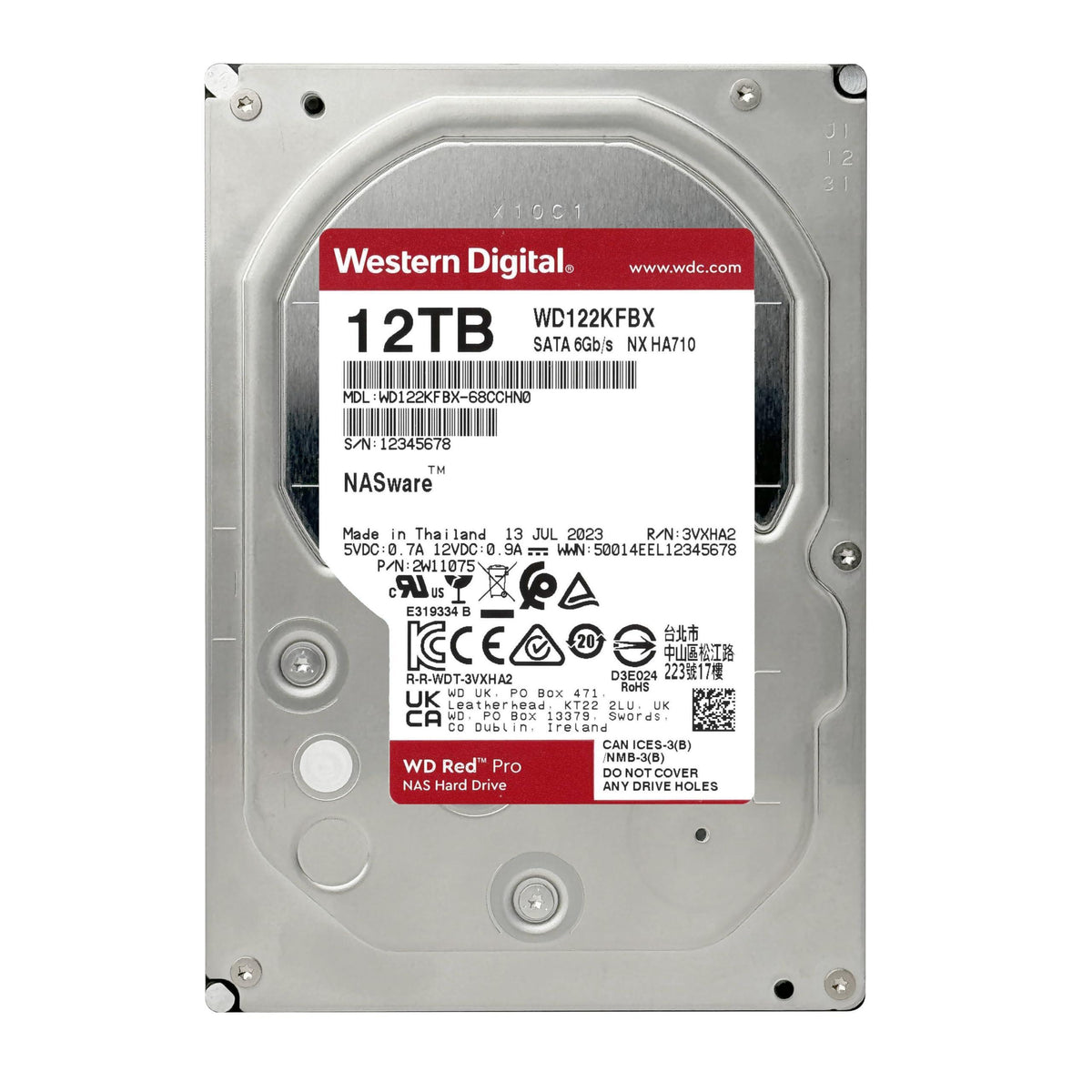 Western Digital 12TB WD Red Pro NAS Internal Hard Drive HDD - 7200 RPM, SATA 6 Gb/s, CMR, 512 MB Cache, 3.5" - WD122KFBX