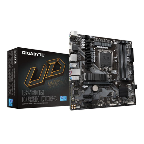 GIGABYTE B760M DS3H DDR4 Intel LGA 1700 mATX Motherboard, Supports Intel Core 14th/13th/12th Gen, DDR4, 6+2+1 Power Phase, 2X M.2, PCIe 4.0, USB-C, 2.5GbE LAN, Q-Flash Plus, PCIe EZ-Latch