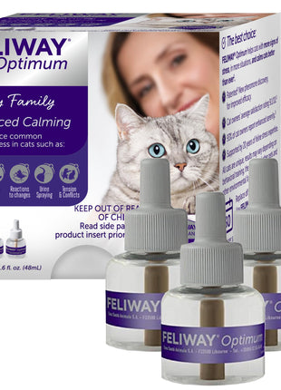FELIWAY Optimum Cat Calming Pheromone Diffuser Refill - 3 Pack | Advanced Support to Help Reduce Urine Spraying, Scratching, Fighting & Hiding Due to Stress, 90 Day Supply