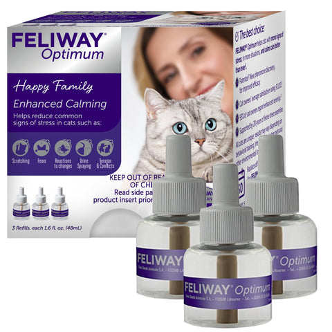 FELIWAY Optimum 3 x 30 Day Cat Calming Refills for Pheromone Diffuser, 3 x 48ml Value Pack - Helps Reduce Common Signs of Stress in Cats & Kittens, Enhanced Calming