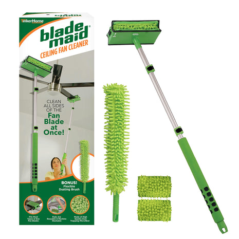 Blade Maid Ceiling Fan Blade Cleaner & Duster | Extendable Pole for High Ceilings, Moldings, Blinds, Walls & Cars, Corner Cleaning Tool, with Reusable Microfiber Pads | Size 3 feet (Pack of 1)