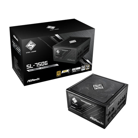 ASRock Steel Legend SL-750G 750W Power Supply ATX3.1 iCOOL Full Modular 10 Years Warranty 135 mm FDB Fan 80 Plus Gold Cybenetics Platinum PCIe5.1 12V-2x6 Cable Japanese Capacitor 5V Boost