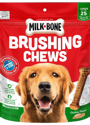 Milk-Bone Brushing Chews Daily Dental Dog Treats, Chicken Flavor, Large, 25 Count