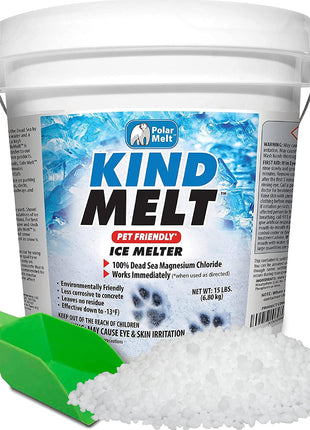 Kind Melt Pet Friendly Ice and Snow Melter, Fast Acting 100% Pure Magnesium Chloride Formula with Scoop Included, 15lb