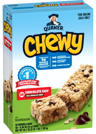 Quaker Chewy Granola Bars, Chocolate Chip, 58 Count - Packaging May Vary