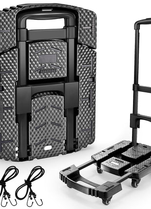 Voipvvii Folding Hand Truck 500lbs, Portable Heavy Duty Dolly Cart, 6 Wheels Collapsible Luggage Cart with 2 Elastic Ropes - Compact Trolley Cart for Easy Moving - Ideal Hand Cart for Travel and More