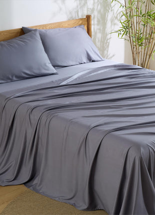 Bedsure PureWoven 100% Rayon Derived from Bamboo, Queen Sheets, 4 Pieces | Cooling Sheets for Hot Sleepers, Breathable & Silky Soft, 16" Deep Pocket, Hotel Luxury Bedding, Dark Grey