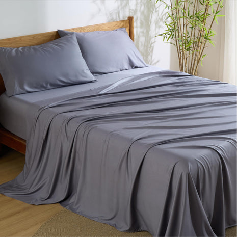 Bedsure PureWoven 100% Rayon Derived from Bamboo, Queen Sheets, 4 Pieces | Cooling Sheets for Hot Sleepers, Breathable & Silky Soft, 16" Deep Pocket, Hotel Luxury Bedding, Dark Grey