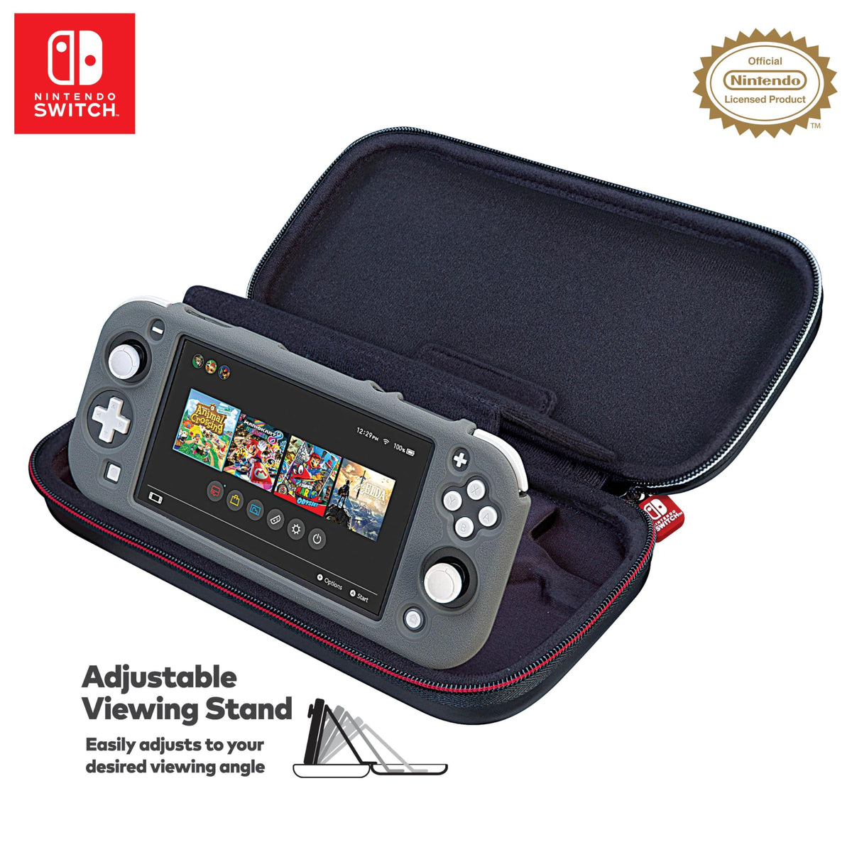 Game Traveler RDS – Officially Licensed Nintendo Switch Deluxe OLED, Nintendo Switch, & Switch Lite Case - Black Ballistic Nylon, Viewing Stand & Bonus Game Cases, #1 Selling Case in USA