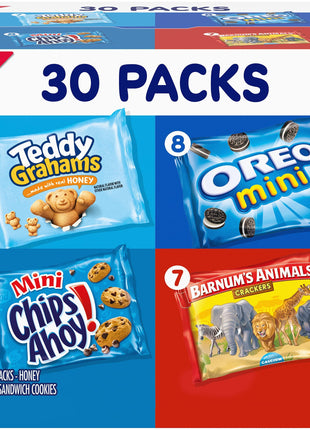 Nabisco Team Favorites Variety Pack, OREO Mini, CHIPS AHOY! Mini, Teddy Grahams Honey & Barnum's Animal Crackers, 30 Snack Packs