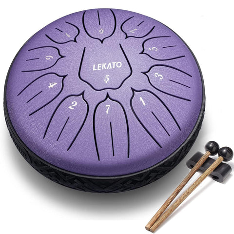 LEKATO Steel Tongue Drum 6 Inch 11 Notes, D Major Handpan Drum for Meditation Yoga Beginner Musical Drum for Families/Friends,Purple