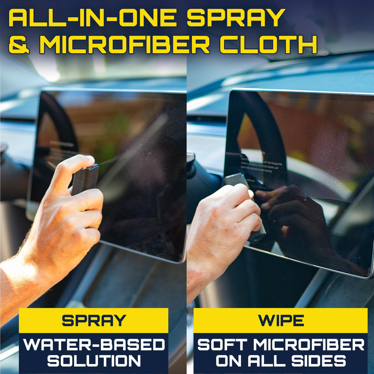 Car Screen Cleaner Spray And Wipe, 2-in-1 Spray and Microfiber Cloth Touch Screen Cleaner For Car Display, Cell Phone, Laptop, IPad, IPhone, Macbook Air, Computer (Black)