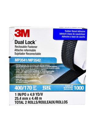 3M Dual Lock Reclosable Fastener MP3541/MP3542, SJ3542, Black, 1 in x 5 yd, Type 400/170, General Use, Durable for Repeated Opening and Closings, Pressure Sensitive Adhesive