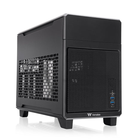 Thermaltake TR100 SFF Chassis; mITX Support; 18.9 Liters; PCIe 4.0 Riser Cable Included; 360mm GPU Clearance; 280mm Radiator Support; Removable PCIe Bracket; Black; CA-11A-00S1NN-00