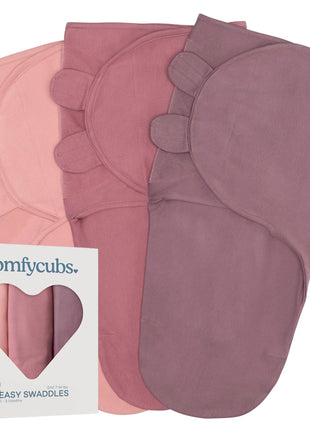 Comfy Cubs Easy Swaddle Blanket, 3 Pk S Velcro Swaddle Blush Mauve Mulberry