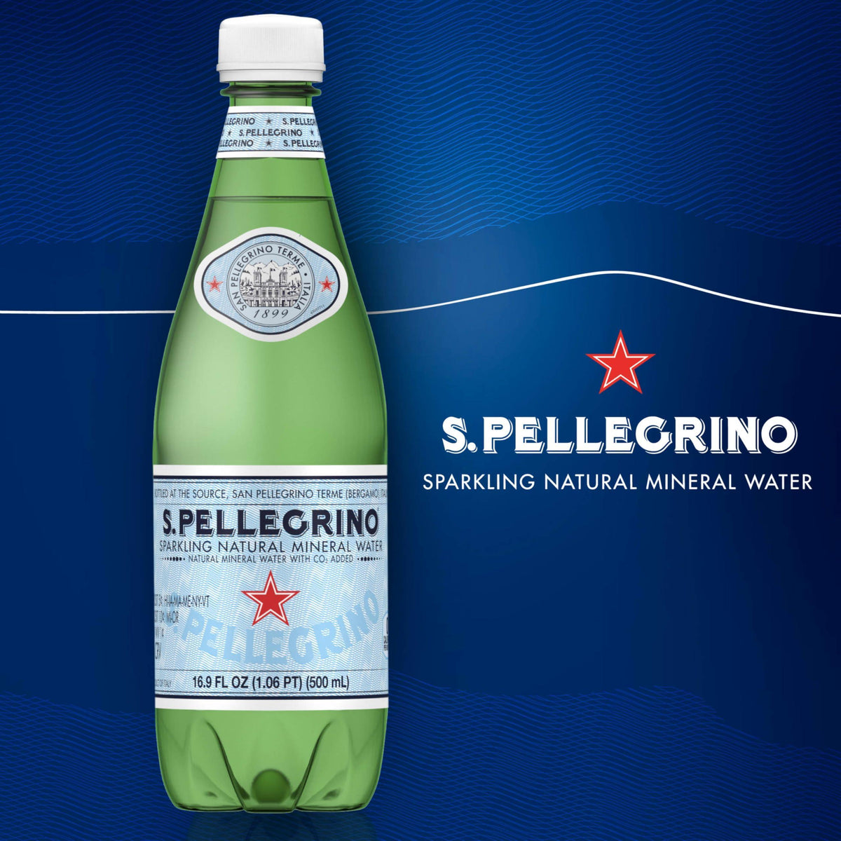 S.Pellegrino Sparkling Natural Mineral Water, Plastic Bottles, 16.9 Fl Oz (Pack of 12)