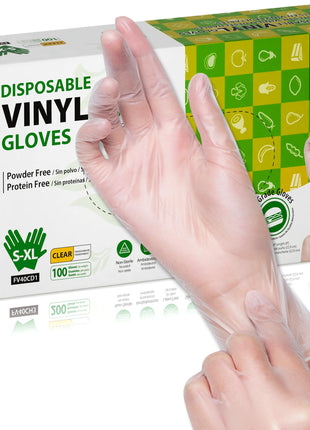 SWIFTLITE Disposable Vinyl Gloves, Food Safe, Latex-Free Powder-Free Clear Plastic Gloves for Cooking, House Clean, Food Prep (100, Medium)
