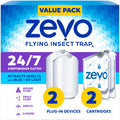 Zevo 2 Flying Insect Traps & 2 Refill Cartridges - Plug in Fly Trap & Indoor Bug Catcher for Gnats, House & Fruit Flies - Blue & UV Light Technology, Mess-Free Alternative to Bug Zapper