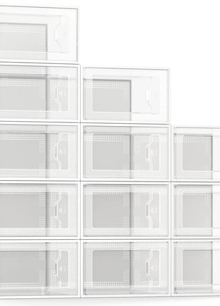 SEE SPRING 12 Pack Shoe Storage Box, Clear Plastic Stackable Shoe Organizer for Closet, Space Saving Foldable Shoe Rack Sneaker Container Bin Holder