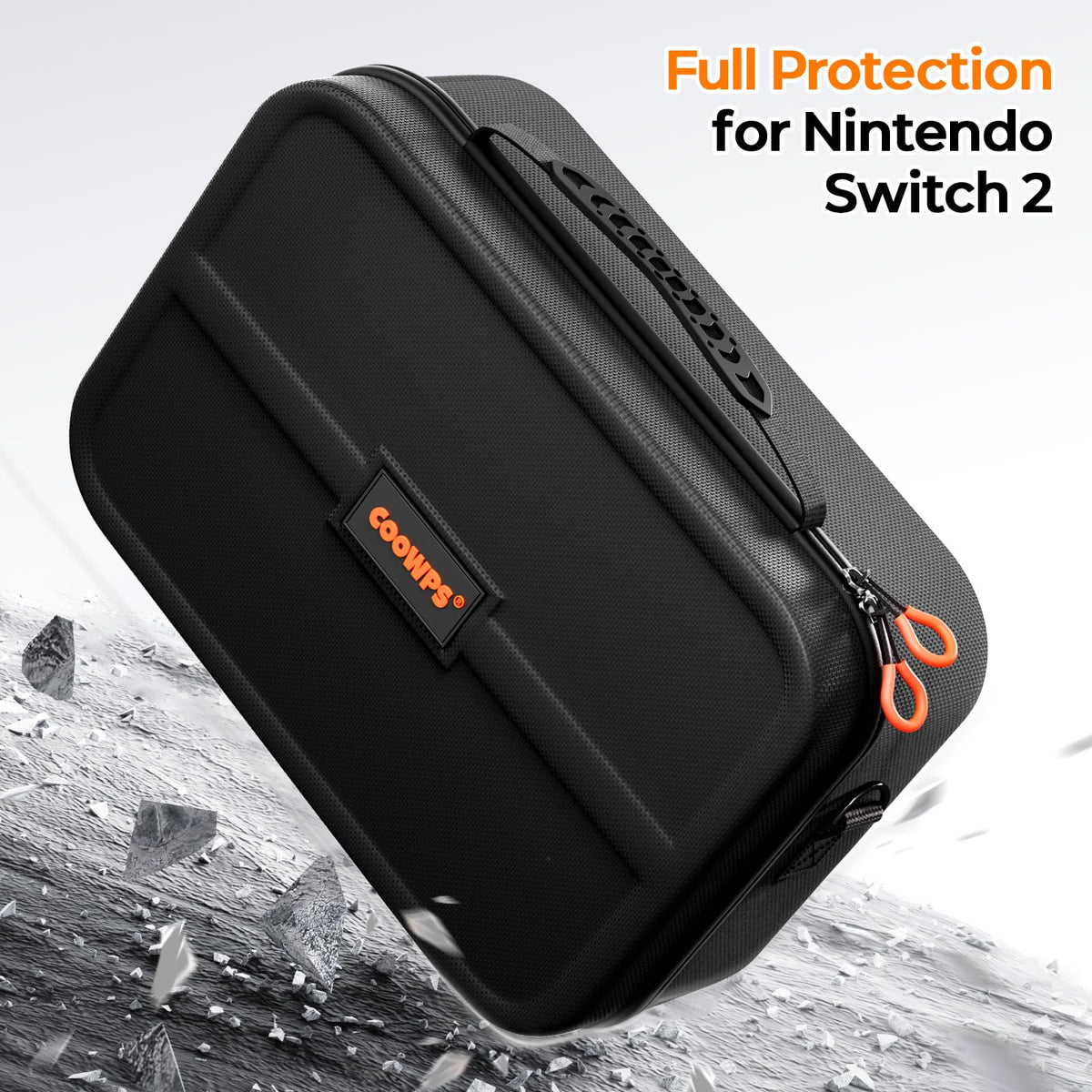 COOWPS Switch 2 Case for Nintendo Switch 2(2025), with 4Pcs Thumb Grips, 20 Game Card Slots, Hard Shell Full Protection All In One Carrying Case for Switch 2 Accessories Pro Controller, Black