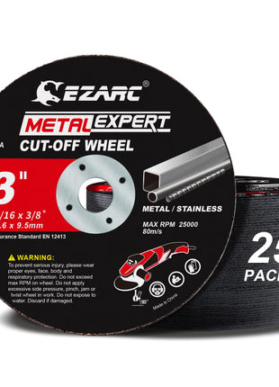 EZARC Cut Off Wheels 25 Pack, 3" x 1/16" x 3/8" Cutting Wheel, Metal & Stainless Steel Cutting Disc for Die Grinder