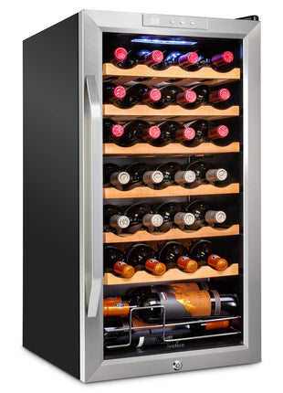 Ivation 28 Bottle Compressor Wine Cooler Refrigerator w/Lock | Large Freestanding Wine Cellar For Red, White, Champagne or Sparkling Wine | 41f-64f Digital Temperature Control Fridge Stainless Steel