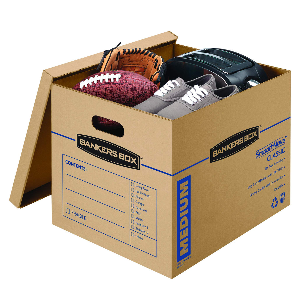 Bankers Box Medium Classic Moving Box 20 Pack, Reinforced Handles, Tape-Free Assembly, Box with Lid, 19-in x 14.5-in x 15.5-in (8817202)