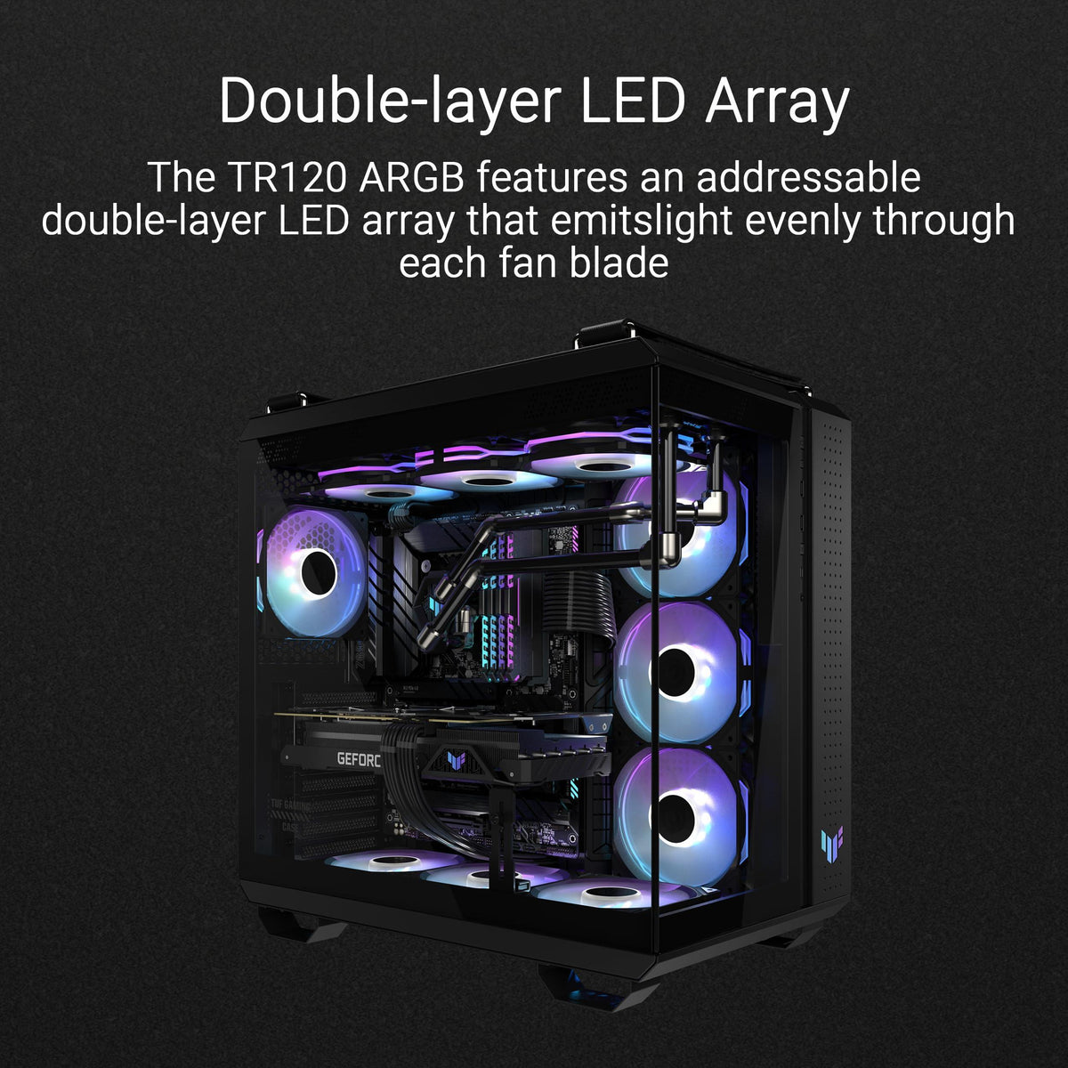 ASUS TUF Gaming TR120 ARGB Reverse Fan - Black - Triple Pack Higher Cooling Performance Extra-Thick 28mm Fan Frame, Exclusive Double-Layered LED Matrix Design with 16 Addressable RGB LEDs, Aura Sync