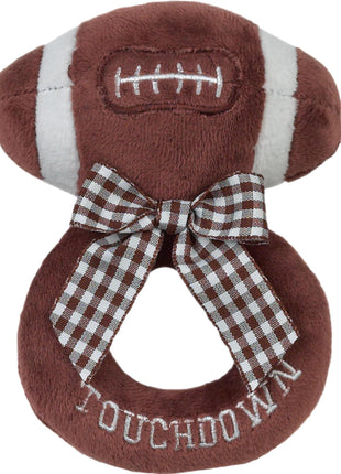 Bearington Collection Baby Touchdown, 5.5 Inch Plush Stuffed Baby Football Soft Ring Rattle