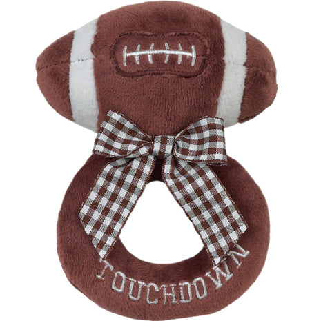 Bearington Collection Baby Touchdown, 5.5 Inch Plush Stuffed Baby Football Soft Ring Rattle