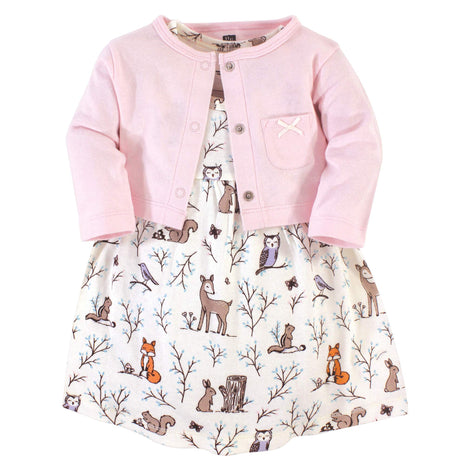 Hudson Baby Girls' Cotton Dress and Cardigan Set, Enchanted Forest, 18-24 Months