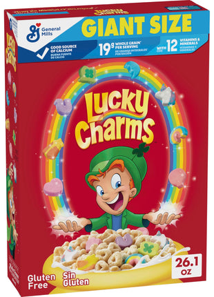 Lucky Charms Gluten Free Cereal with Marshmallows, Kids Breakfast Cereal, Made with Whole Grain, Giant Size, 26.1 oz