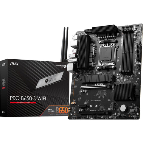 MSI PRO B650-S WiFi ProSeries Motherboard (AMD Ryzen 9000/8000/7000 Series Processors, AM5, DDR5, PCIe 4.0, M.2 Slots, SATA 6Gb/s, USB 3.2 Gen 2, HDMI/DP, Wi-Fi 6E, Bluetooth 5.3, 2.5Gbps LAN, ATX)