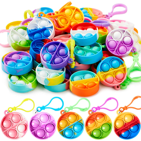 JOYIN Round Pop Fidget Keychain 30 Pack Pop Fidget Toys Bulk Party Favors for Kids 4-8,8-12 Years, Birthday Goodie Bags Stuffers Back to School Gifts for Students Classroom Prizes Sensory Toys