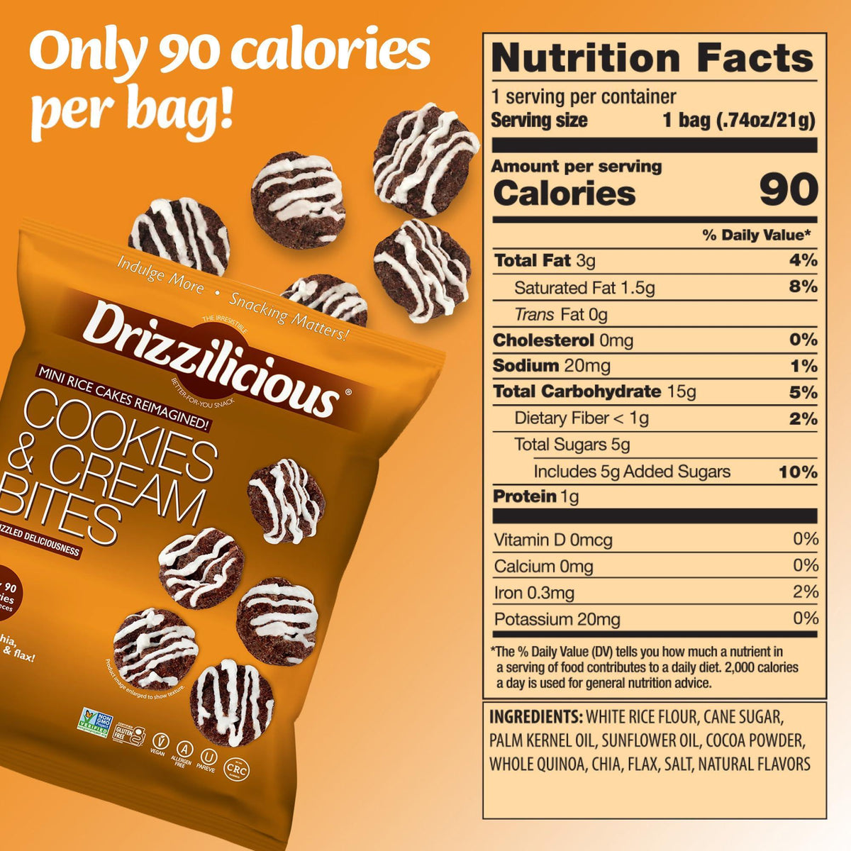Drizzilicious Mini Rice Cakes Variety Pack - Rice Crisps, Healthy Snack for Adults and Kids, Flavored Rice Cakes, Vegan, Gluten Free, Allergen Free, Only 90 Calories Per Bag - 0.74 oz (Pack of 12)