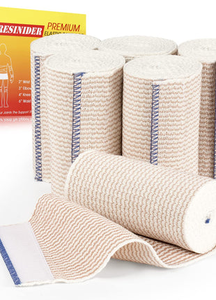 FRESINIDER Premium Elastic Bandage Wrap, 6 Pack 4 inch Cotton Latex Free Compression Bandage Wrap with Touch Closure at Both Ends, Support & First Aid for Sports, Medical, and Injury Recovery
