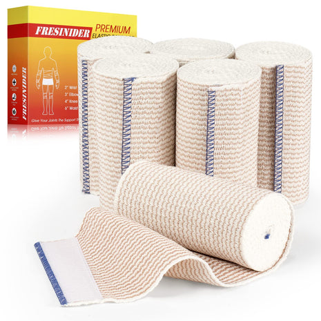 FRESINIDER Premium Elastic Bandage Wrap, 6 Pack 4 inch Cotton Latex Free Compression Bandage Wrap with Touch Closure at Both Ends, Support & First Aid for Sports, Medical, and Injury Recovery