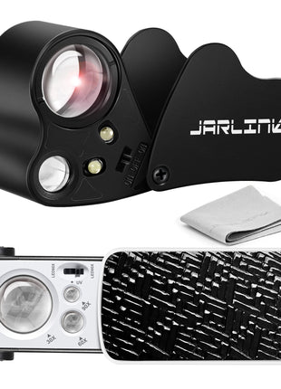 JARLINK 2 Pack Jewelers Loupe, 30X 60X 90X Illuminated Jewelers Eye Magnifier and Magnifying Glass Loop with UV Black Light and Bright LED Light for Gems, Jewelry, Diamond, Coins, Stamps (Black)