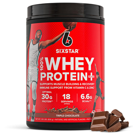 Six Star Whey Protein Powder Plus - Triple Chocolate, 1.82LB | Muscle Building & Recovery Formula with Whey Protein Powder, BCAAs, 30g Protein - Post-Workout Supplement