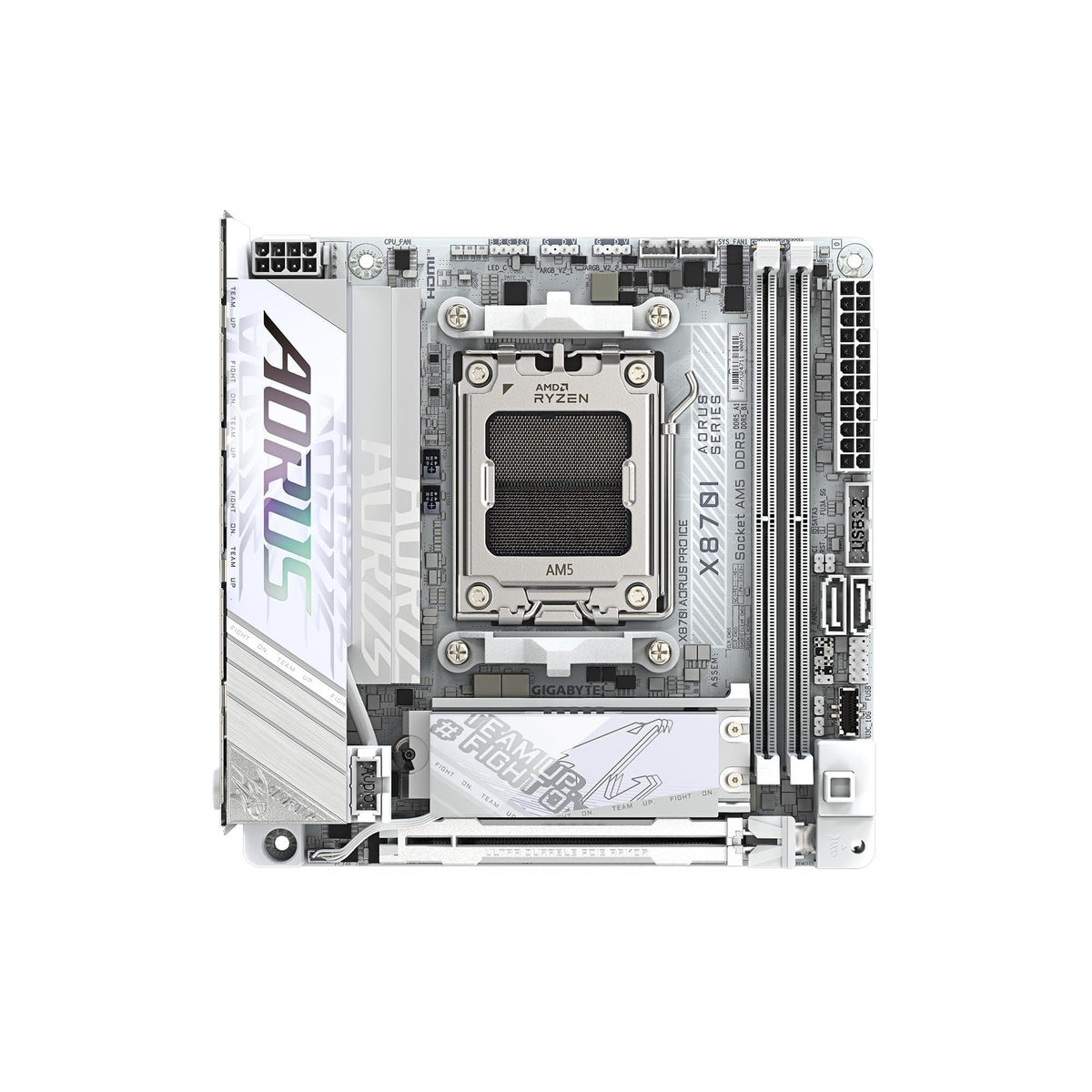 GIGABYTE X870I AORUS PRO ICE AMD AM5 LGA 1718 Motherboard, Mini-ITX, DDR5, 2X M.2, PCIe 5.0, USB-C, WIFI7, 2.5GbE LAN, EZ-Latch, 5-Year Warranty