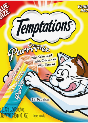 Temptations Creamy Puree Variety Pack of Squeezable Cat Treats, 0.42 oz. Tubes, 24 Count