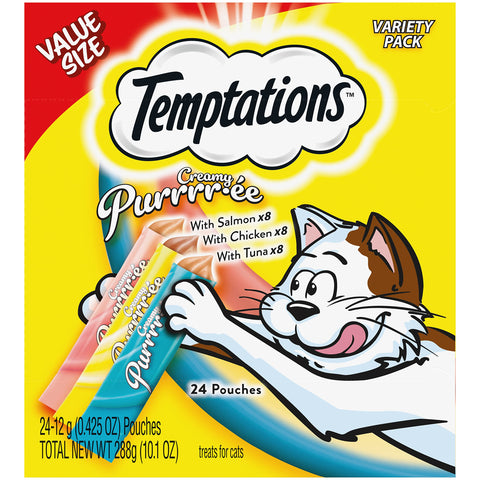 Temptations Creamy Puree Variety Pack of Squeezable Cat Treats, 0.42 oz. Tubes, 24 Count
