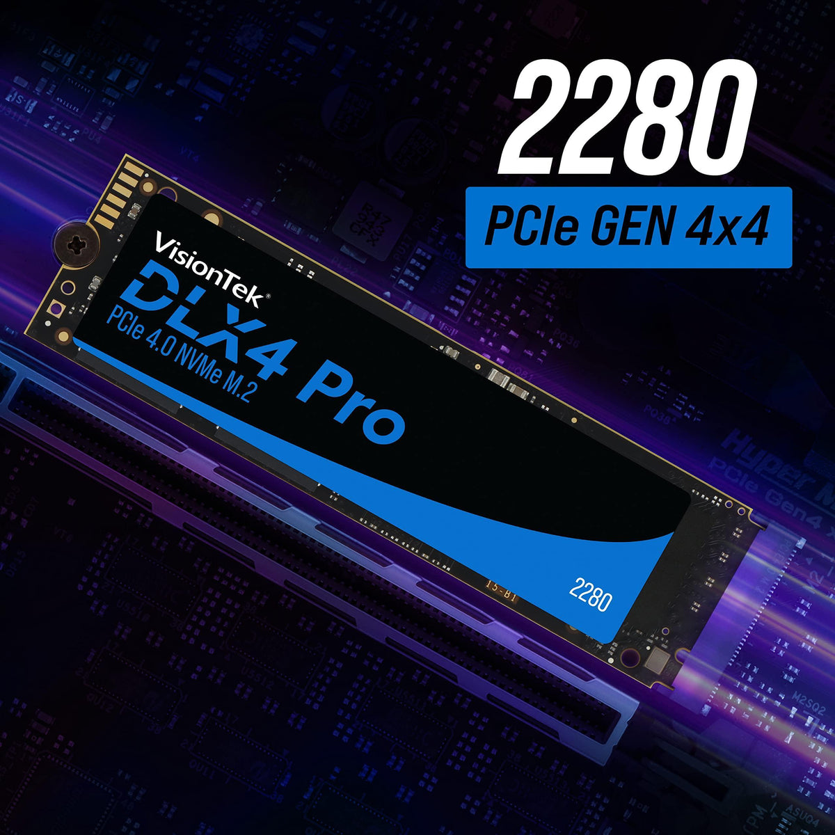 VisionTek 2280 M.2 DLX4 Pro SSD - 512GB - PCIe Gen 4.0 x4 NVMe - 5200MB/s Read, 4775MB/s Write – Laptops, Gaming PCs, Compatible Consoles