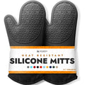 BPA-Free Silicone Oven Mitts Ultra Heat Resistant up to 500°F - Oven Mitts with Thick Cotton Liner - Long Slip Resistant Pot Holders, Flexible Oven Gloves - Black 13.7